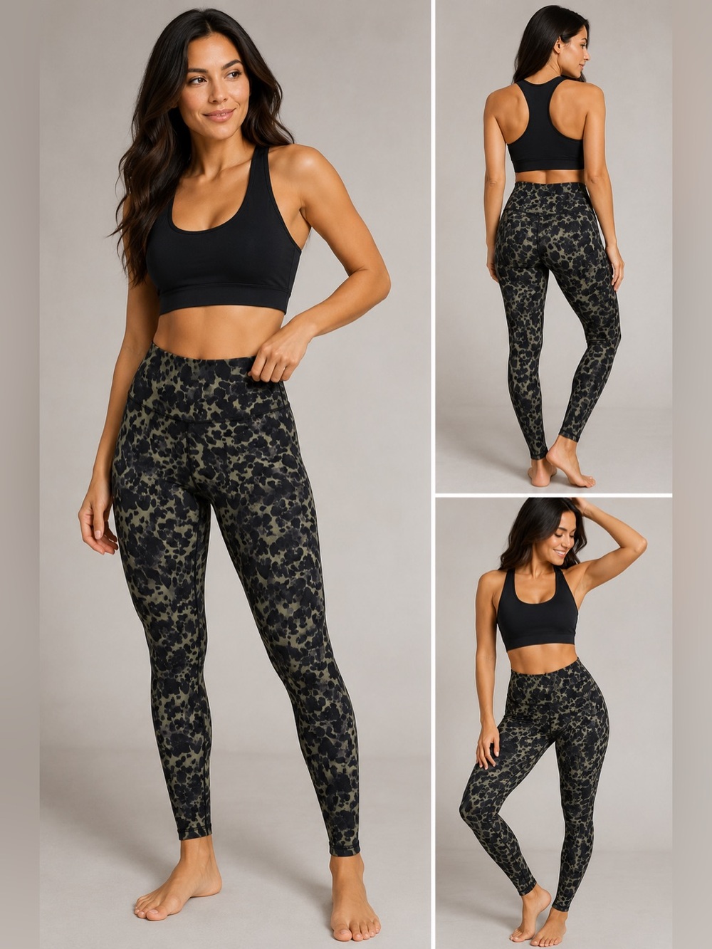 Marika HW leggings with olive dark green/ black abstract leopard print
